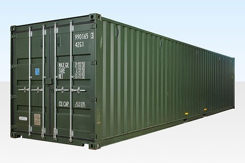 Seecontainer 40 Fuß 1. Reise Grün (RAL 6007)