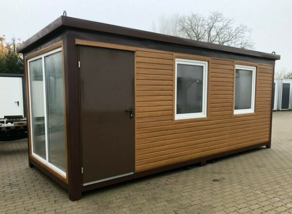 Wohncontainer-Gartenlaube 6×2,40 Meter in Holzausführung