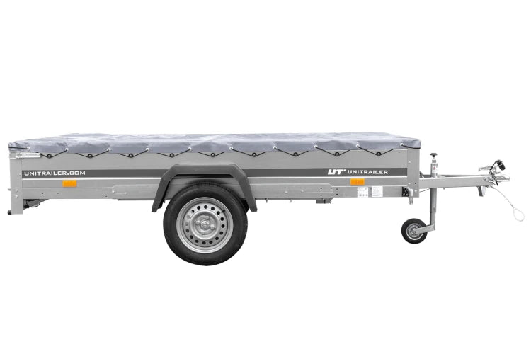 PKW Anhänger 264x150 UNITRAILER GARDEN 265 KIPP mit Flachplanenträger und grauer Plane
