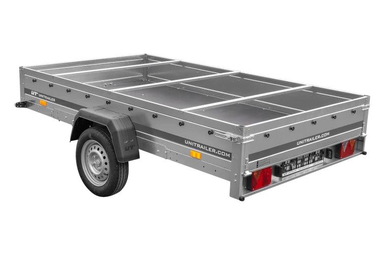 PKW Anhänger 264x150 UNITRAILER GARDEN 265 KIPP mit Flachplanenträger und grauer Plane