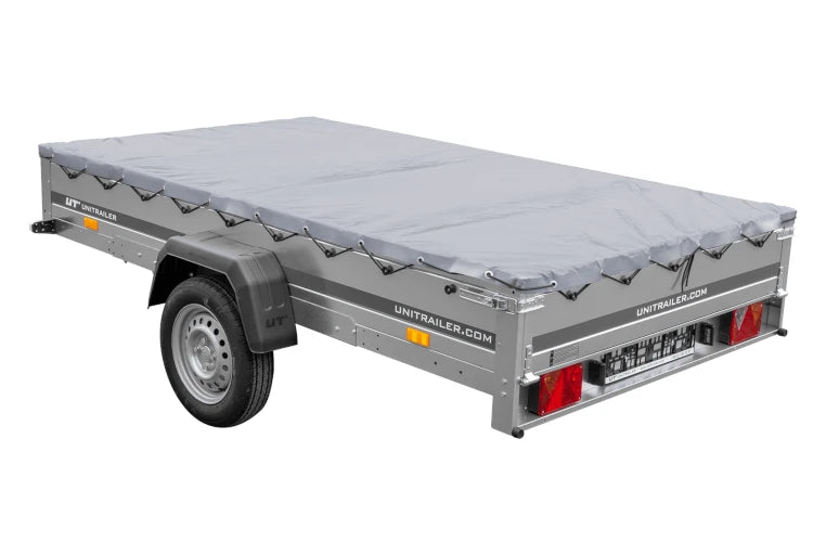 PKW Anhänger 264x150 UNITRAILER GARDEN 265 KIPP mit Flachplanenträger und grauer Plane