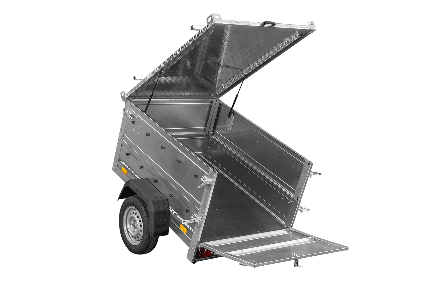 Einachsanhänger 150x106 UNITRAILER GARDEN 150 KIPP mit BIS-Seitenwänden und Aluminiumabdeckung