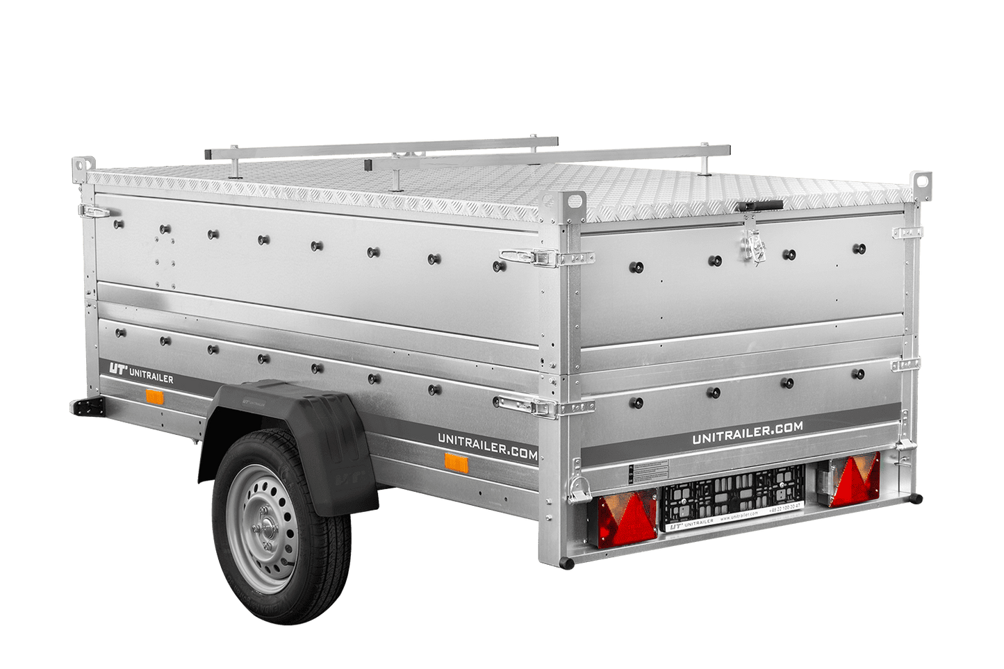 Einachsiger Anhänger 230x125 UNITRAILER GARDEN 230 KIPP mit Bordwandaufsatz und Aludeckel