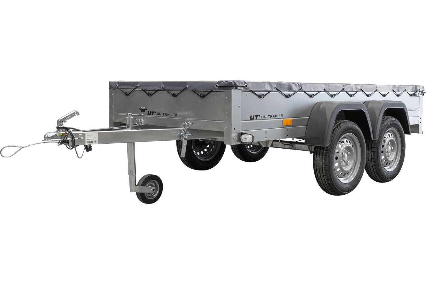 GARDEN TRAILER 264/2 KIPP MIT STÜTZRAD, GRAUE FLACHPLANE UND PLANENTRÄGER