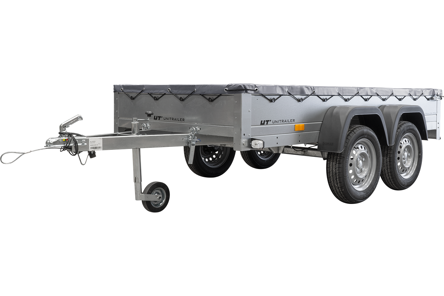 GARDEN TRAILER 264/2 KIPP MIT STÜTZRAD, GRAUE FLACHPLANE UND PLANENTRÄGER
