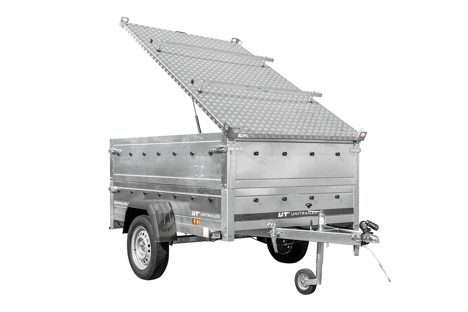 Leichter Anhänger 200x125 UNITRAILER GARDEN 201 KIPP mit BIS-Seitenwänden und Aluminiumabdeckung
