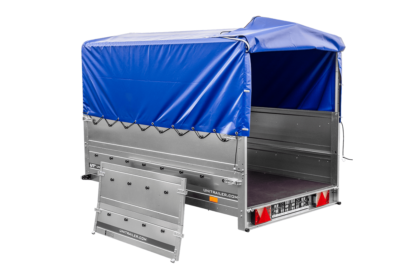 PKW-Anhänger 230x125 UNITRAILER GARDEN 230 FD mit BIS-Bordwänden, H-800-Gestell und blauer Plane