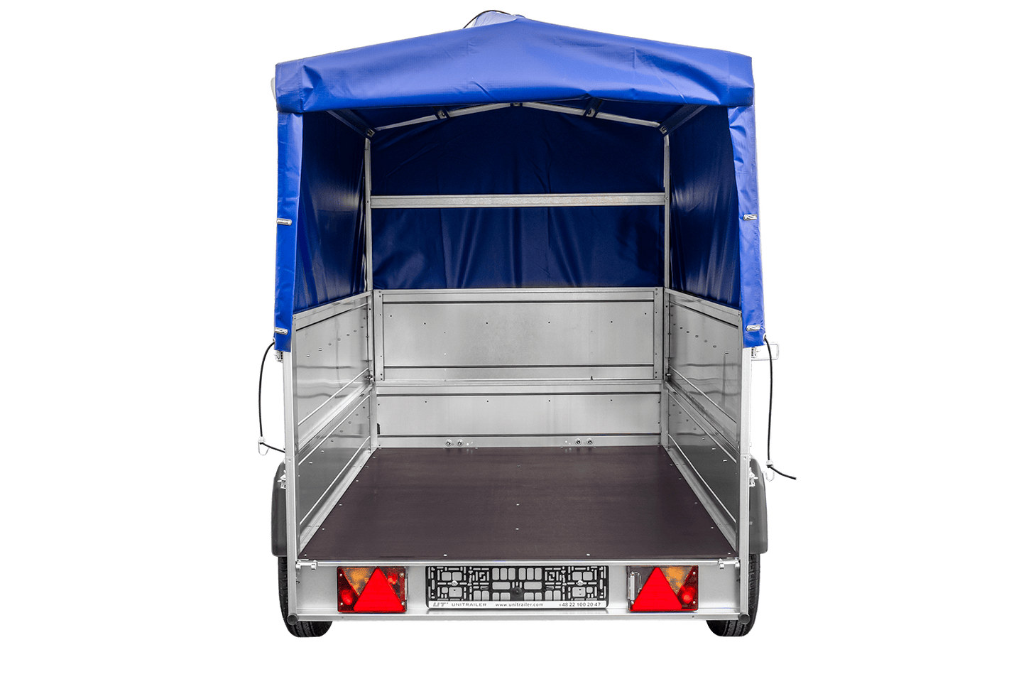 PKW-Anhänger 230x125 UNITRAILER GARDEN 230 FD mit BIS-Bordwänden, H-800-Gestell und blauer Plane