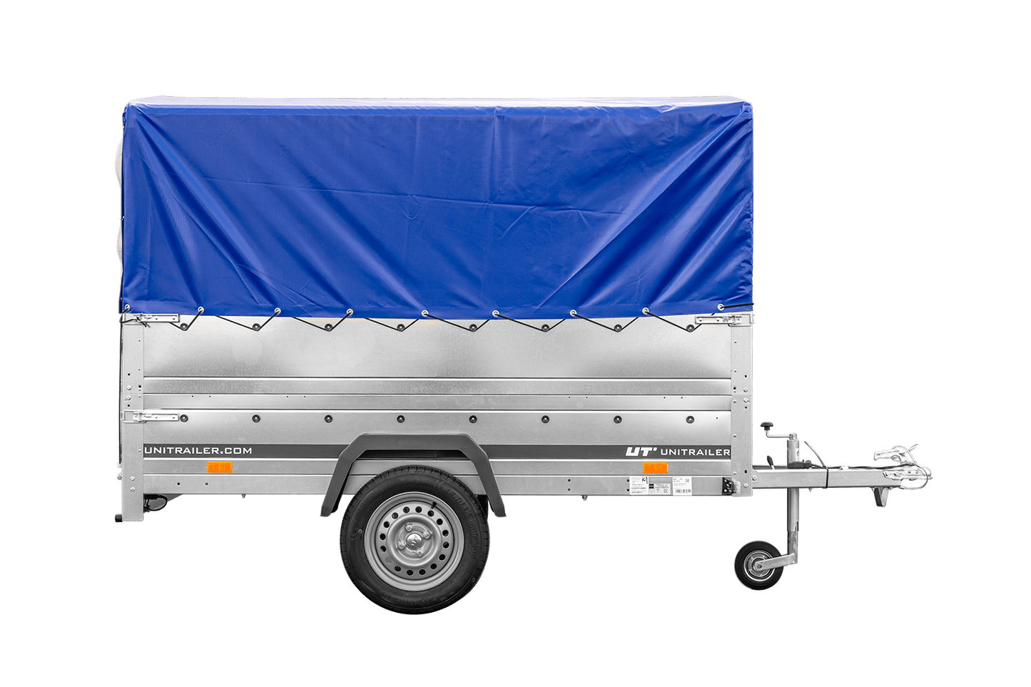 PKW-Anhänger 230x125 UNITRAILER GARDEN 230 FD mit BIS-Bordwänden, H-800-Gestell und blauer Plane