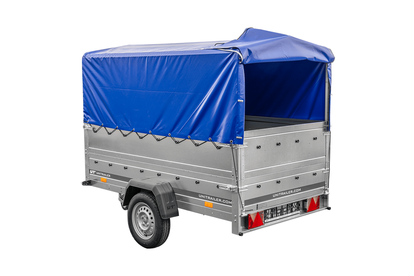 PKW-Anhänger 230x125 UNITRAILER GARDEN 230 FD mit BIS-Bordwänden, H-800-Gestell und blauer Plane