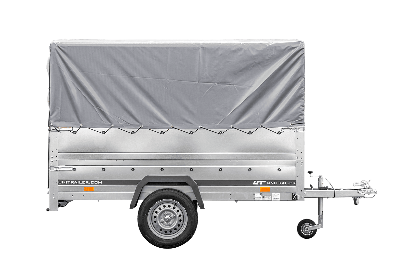 PKW-Anhänger 230x125 UNITRAILER GARDEN 230 FD mit BIS-Seiten, H-800-Gestell und grauer Plane