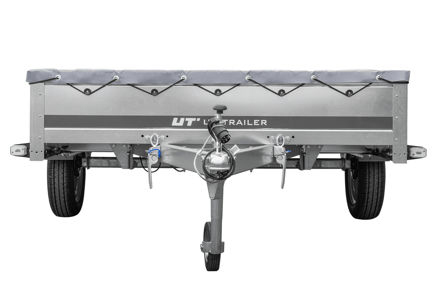 PKW Anhänger 264x150 UNITRAILER GARDEN 265 KIPP mit Flachplanenträger und grauer Plane