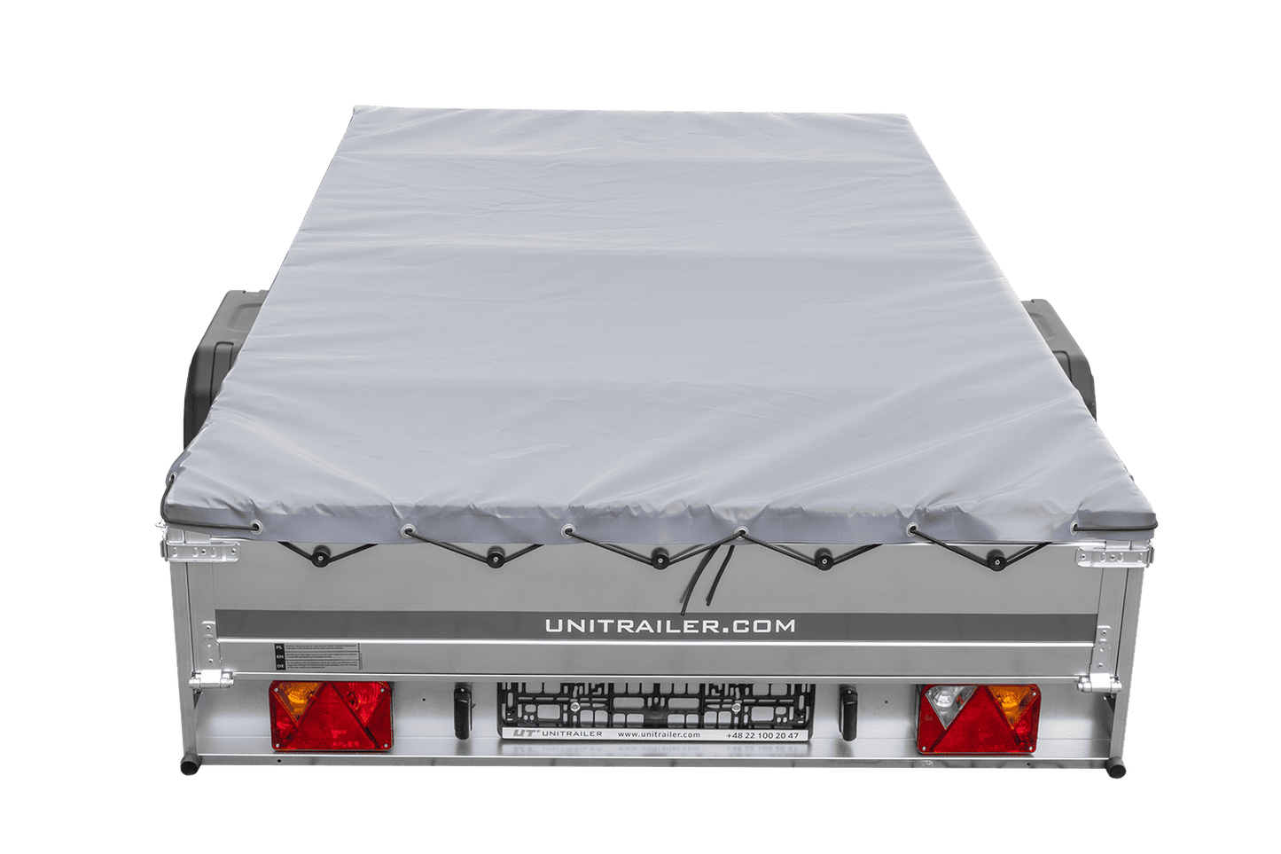 PKW Anhänger 264x150 UNITRAILER GARDEN 265 KIPP mit Flachplanenträger und grauer Plane