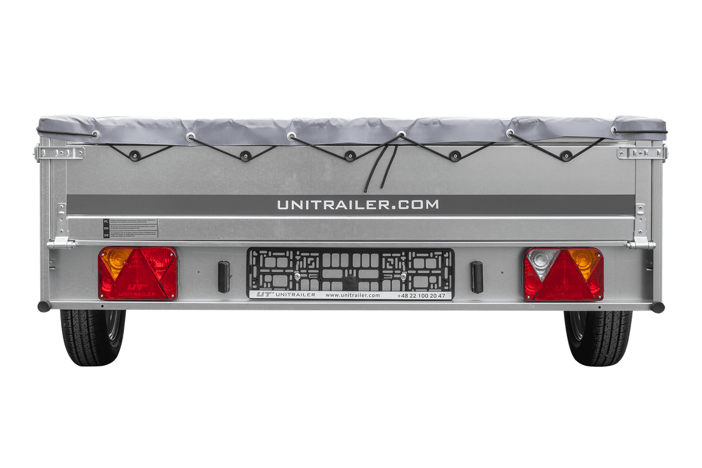 PKW Anhänger 264x150 UNITRAILER GARDEN 265 KIPP mit Flachplanenträger und grauer Plane