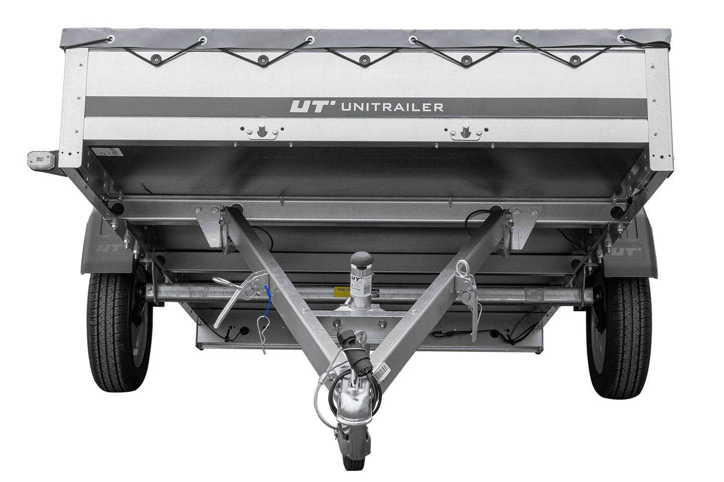 PKW Anhänger 264x150 UNITRAILER GARDEN 265 KIPP mit Flachplanenträger und grauer Plane