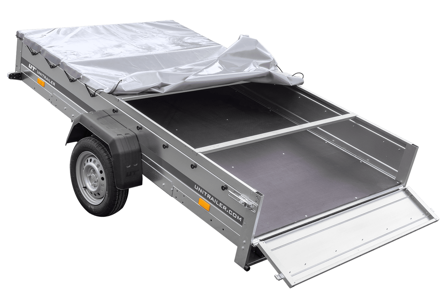 PKW Anhänger 264x150 UNITRAILER GARDEN 265 KIPP mit Flachplanenträger und grauer Plane