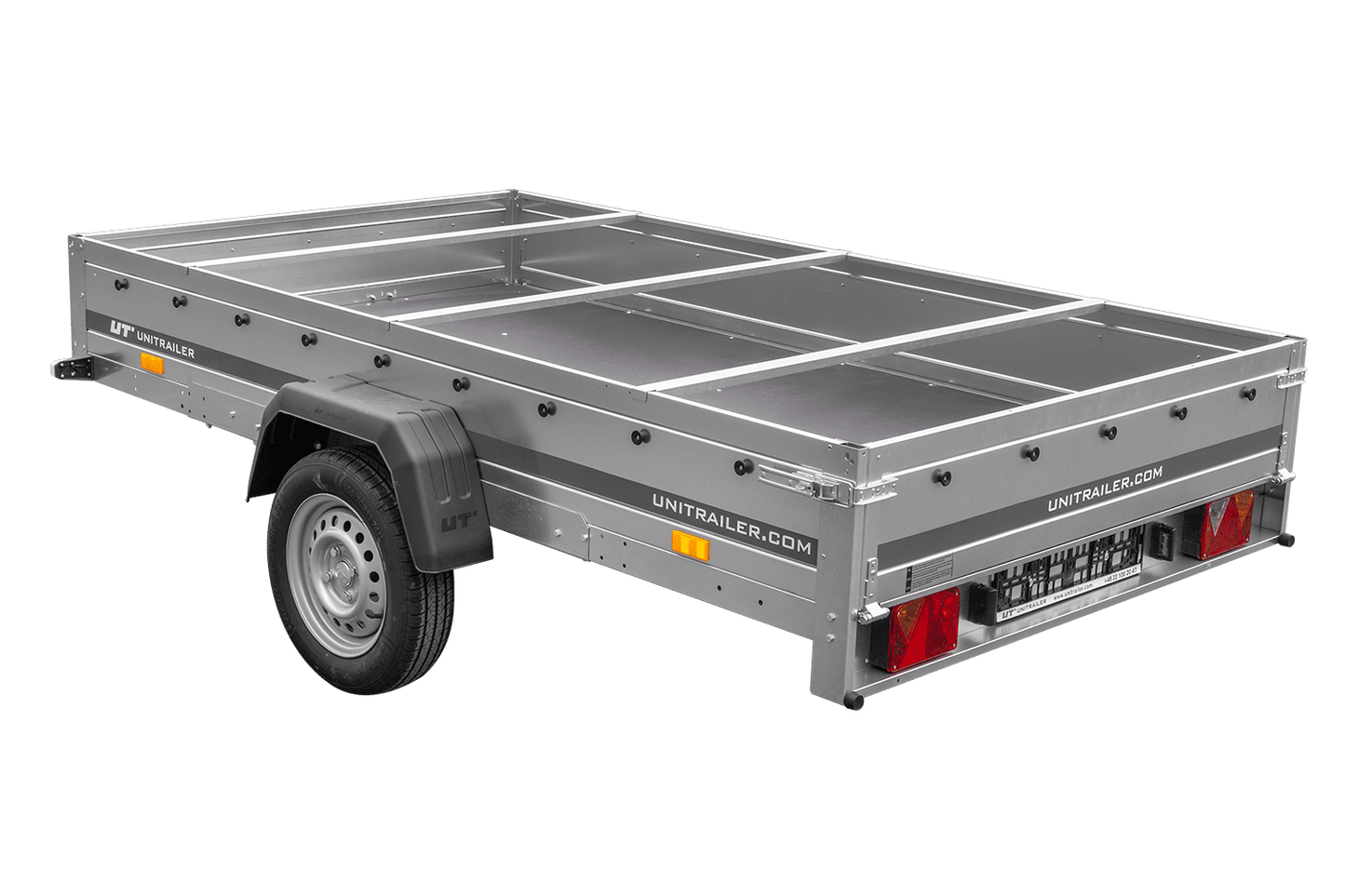 PKW Anhänger 264x150 UNITRAILER GARDEN 265 KIPP mit Flachplanenträger und grauer Plane