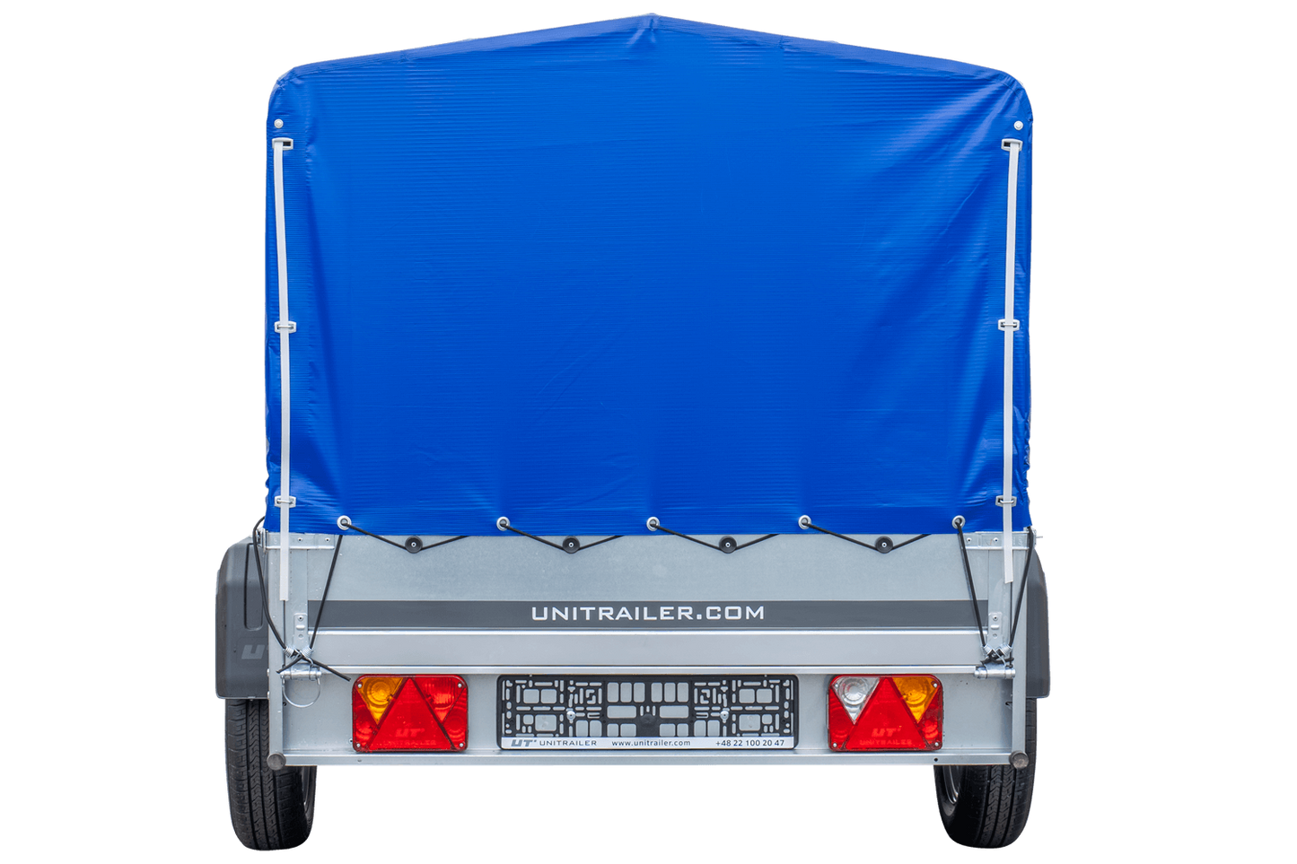 PKW-Anhänger GARDEN TRAILER 230 FD mit Stützrad, 80 cm hohem Spriegel und blauer Plane