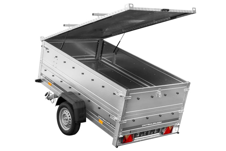 Einachsiger Anhänger 230x125 UNITRAILER GARDEN 230 KIPP mit Bordwandaufsatz und Aludeckel