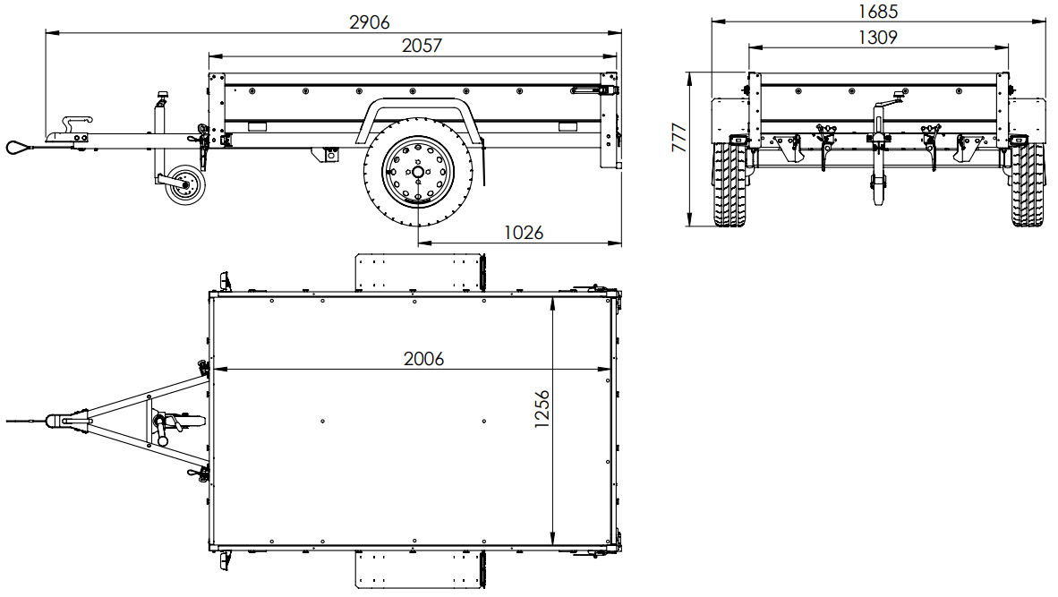 Anhänger für Pkws Garden Trailer 201 KIPP 200x125 cm 750 kg [mit Flachplane, Stützrad und Flachplaneträger]