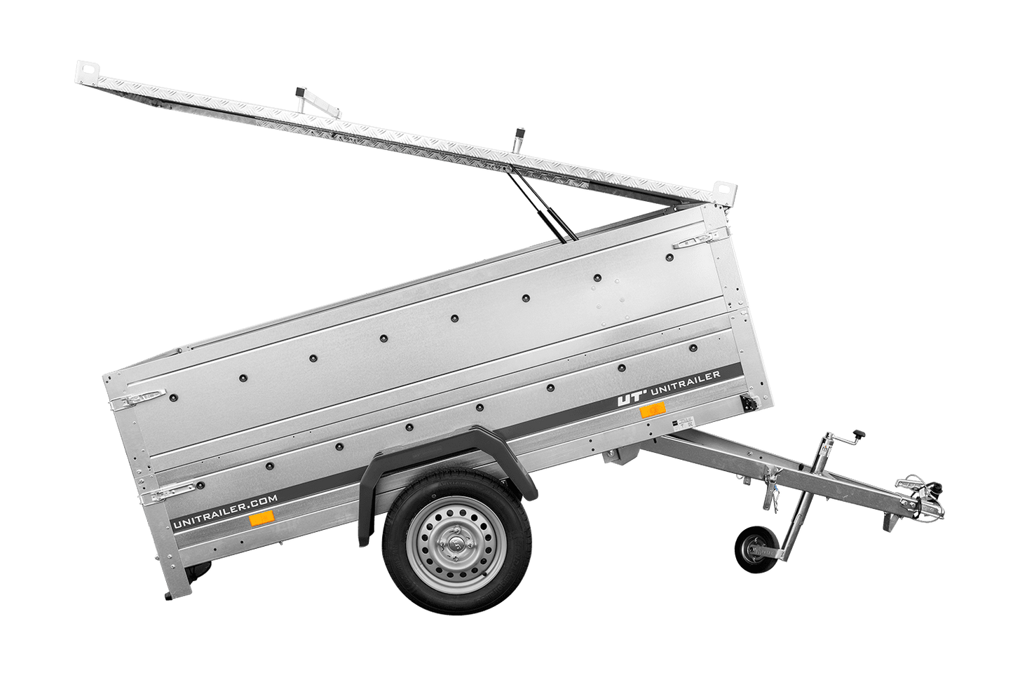 Einachsiger Anhänger 230x125 UNITRAILER GARDEN 230 KIPP mit Bordwandaufsatz und Aludeckel