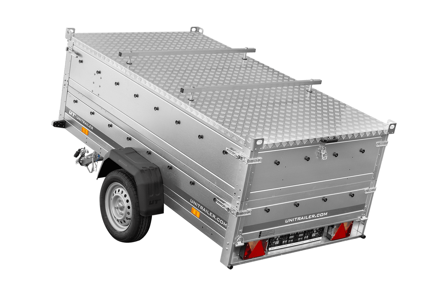 Einachsiger Anhänger 230x125 UNITRAILER GARDEN 230 KIPP mit Bordwandaufsatz und Aludeckel