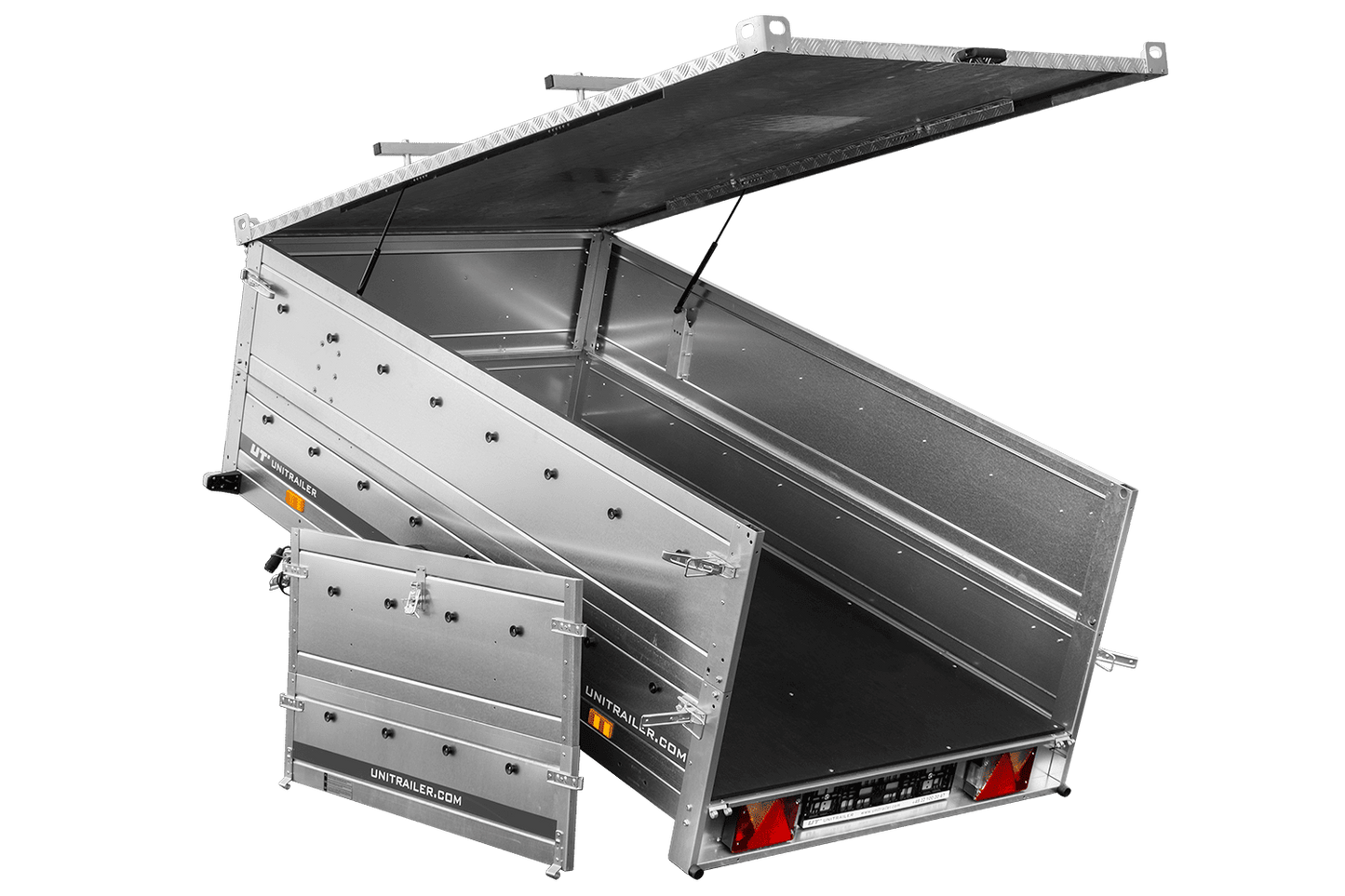 Einachsiger Anhänger 230x125 UNITRAILER GARDEN 230 KIPP mit Bordwandaufsatz und Aludeckel