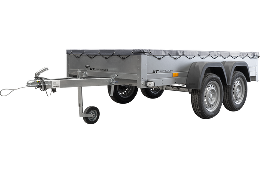 GARDEN TRAILER 264/2 KIPP MIT STÜTZRAD, GRAUE FLACHPLANE UND PLANENTRÄGER