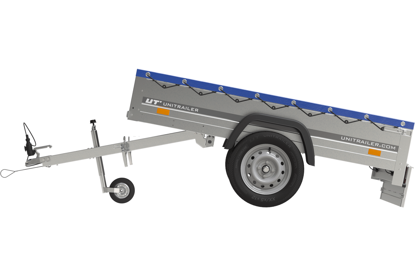 Gartenanhänger 200 Kipp mit Stützrad, H-0-Rahmen und blauer Plane