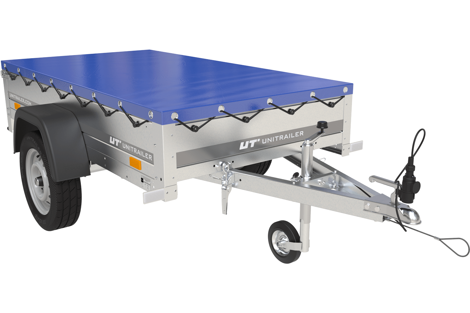 Gartenanhänger 200 Kipp mit Stützrad, H-0-Rahmen und blauer Plane