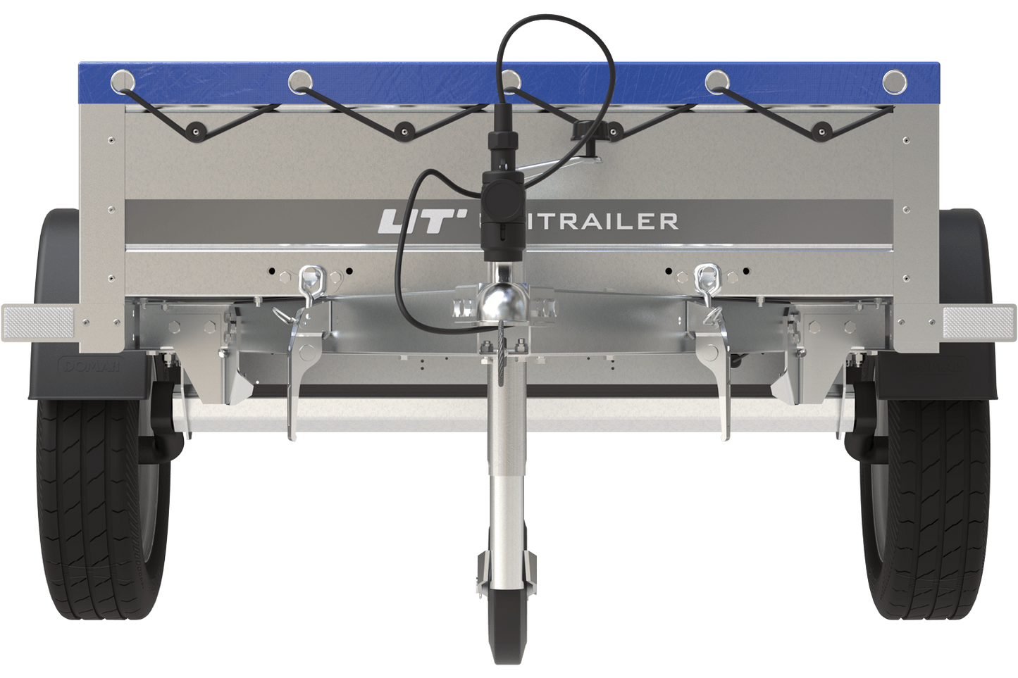 Gartenanhänger 200 Kipp mit Stützrad, H-0-Rahmen und blauer Plane