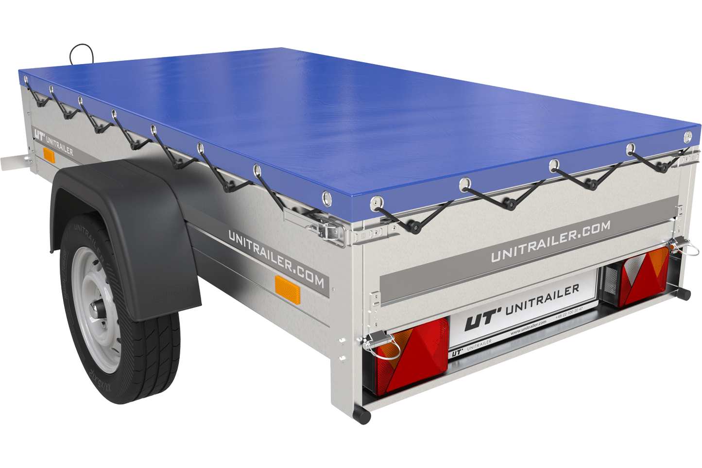 Gartenanhänger 200 Kipp mit Stützrad, H-0-Rahmen und blauer Plane