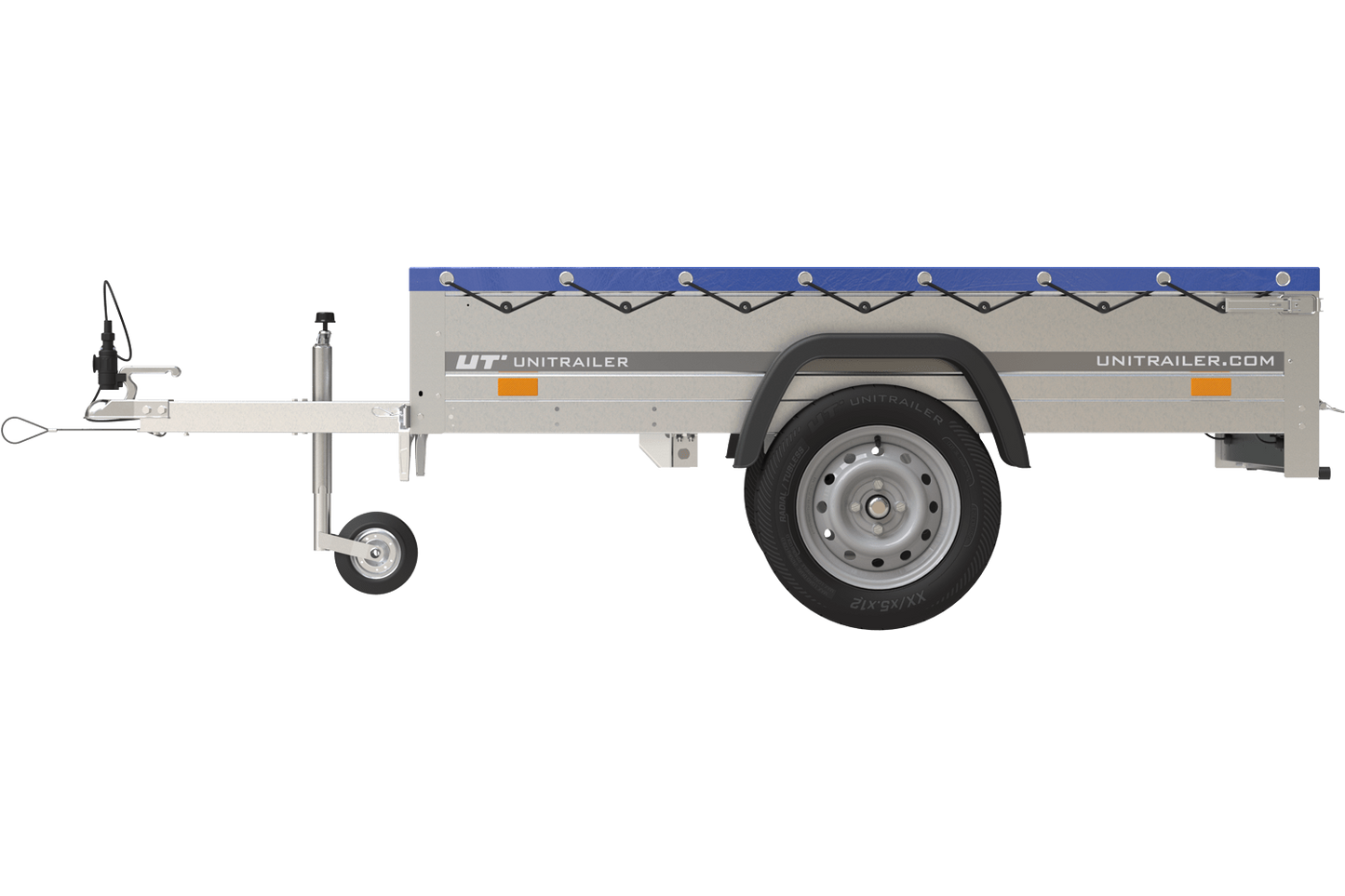 Gartenanhänger 200 Kipp mit Stützrad, H-0-Rahmen und blauer Plane