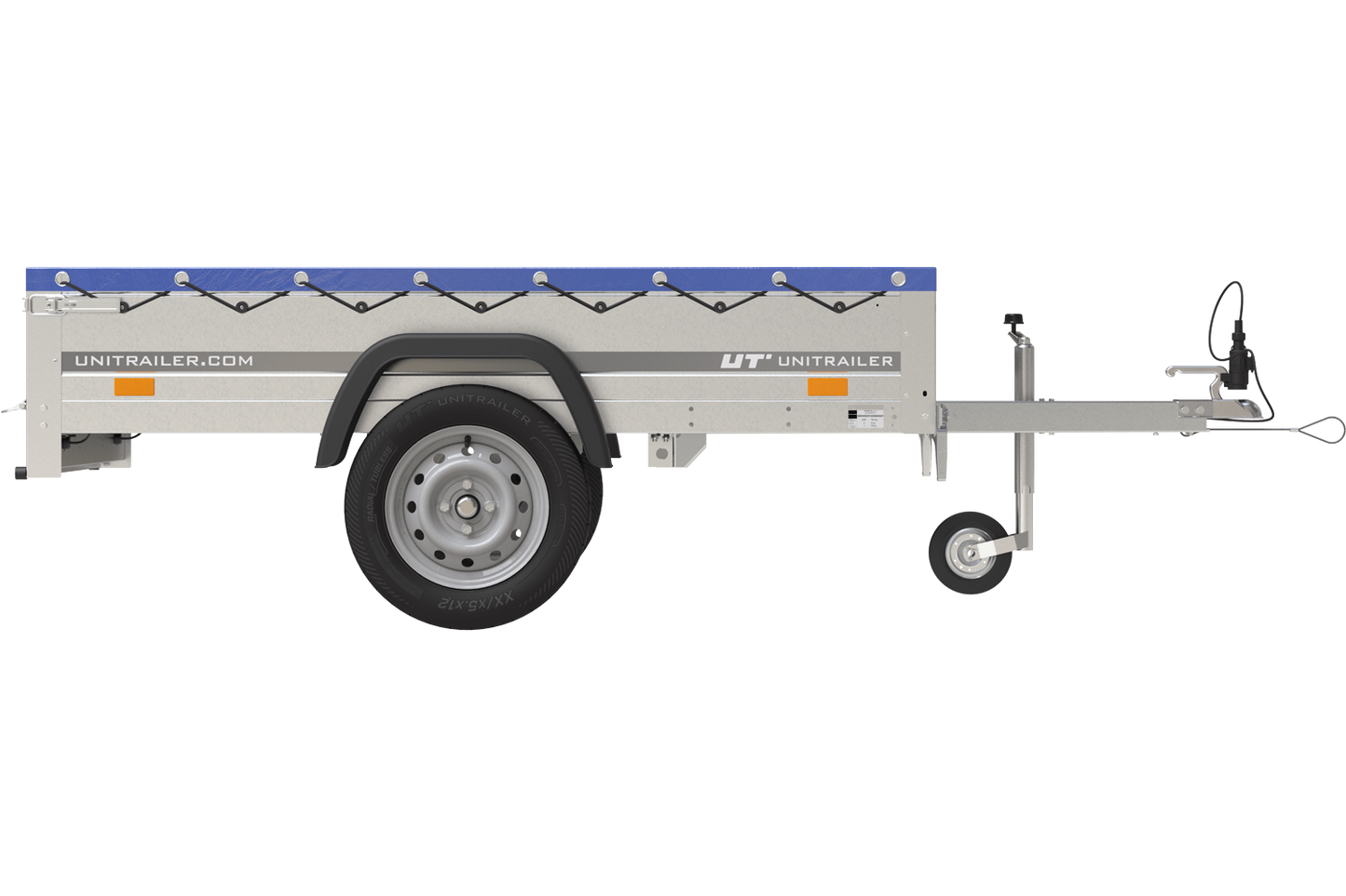 Gartenanhänger 200 Kipp mit Stützrad, H-0-Rahmen und blauer Plane
