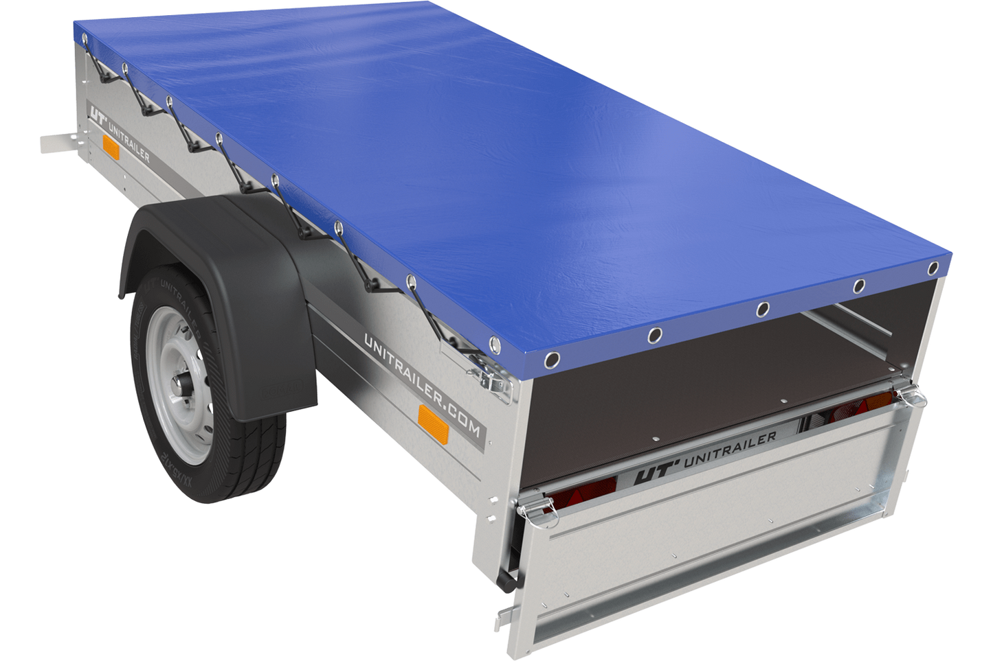 Gartenanhänger 200 Kipp mit Stützrad, H-0-Rahmen und blauer Plane