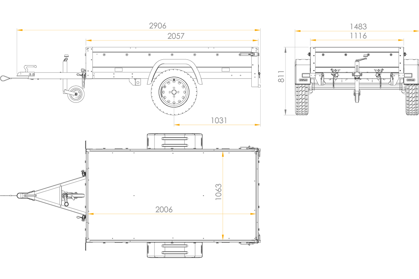 Gartenanhänger 200 Kipp mit Stützrad, H-0-Rahmen und grauer Plane