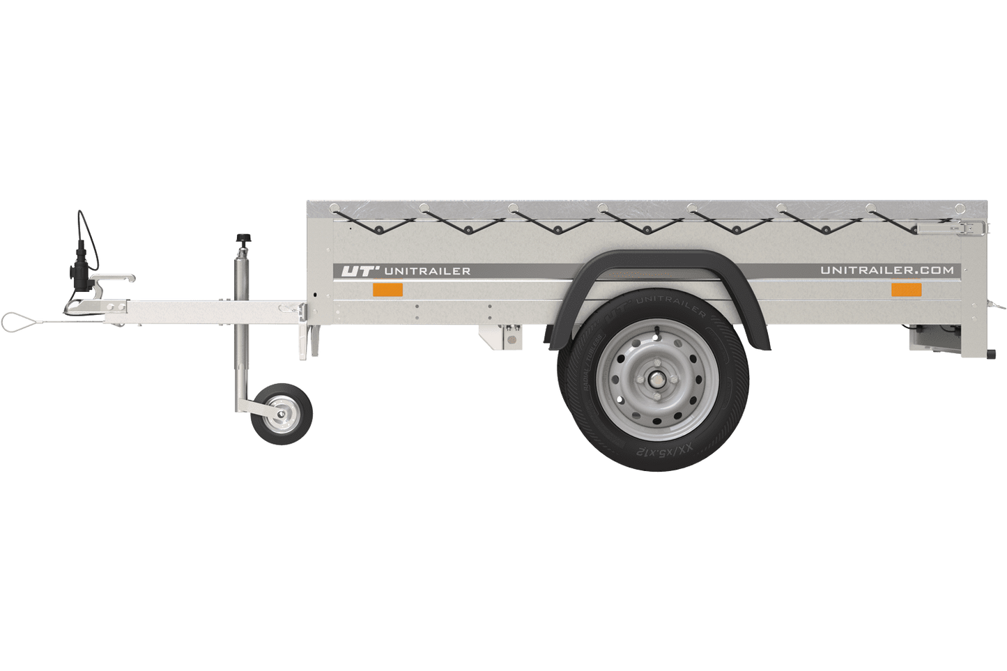 Gartenanhänger 200 Kipp mit Stützrad, H-0-Rahmen und grauer Plane