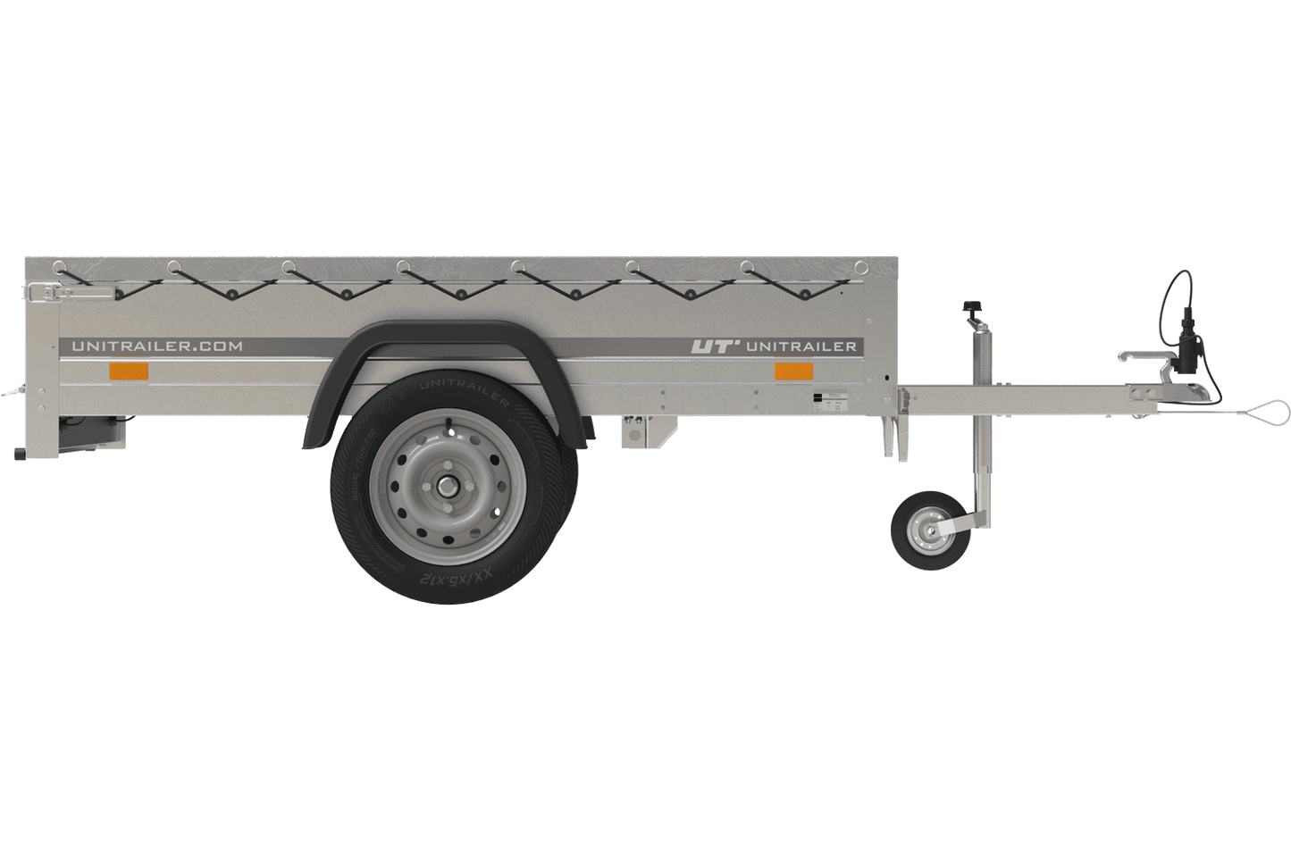 Gartenanhänger 200 Kipp mit Stützrad, H-0-Rahmen und grauer Plane