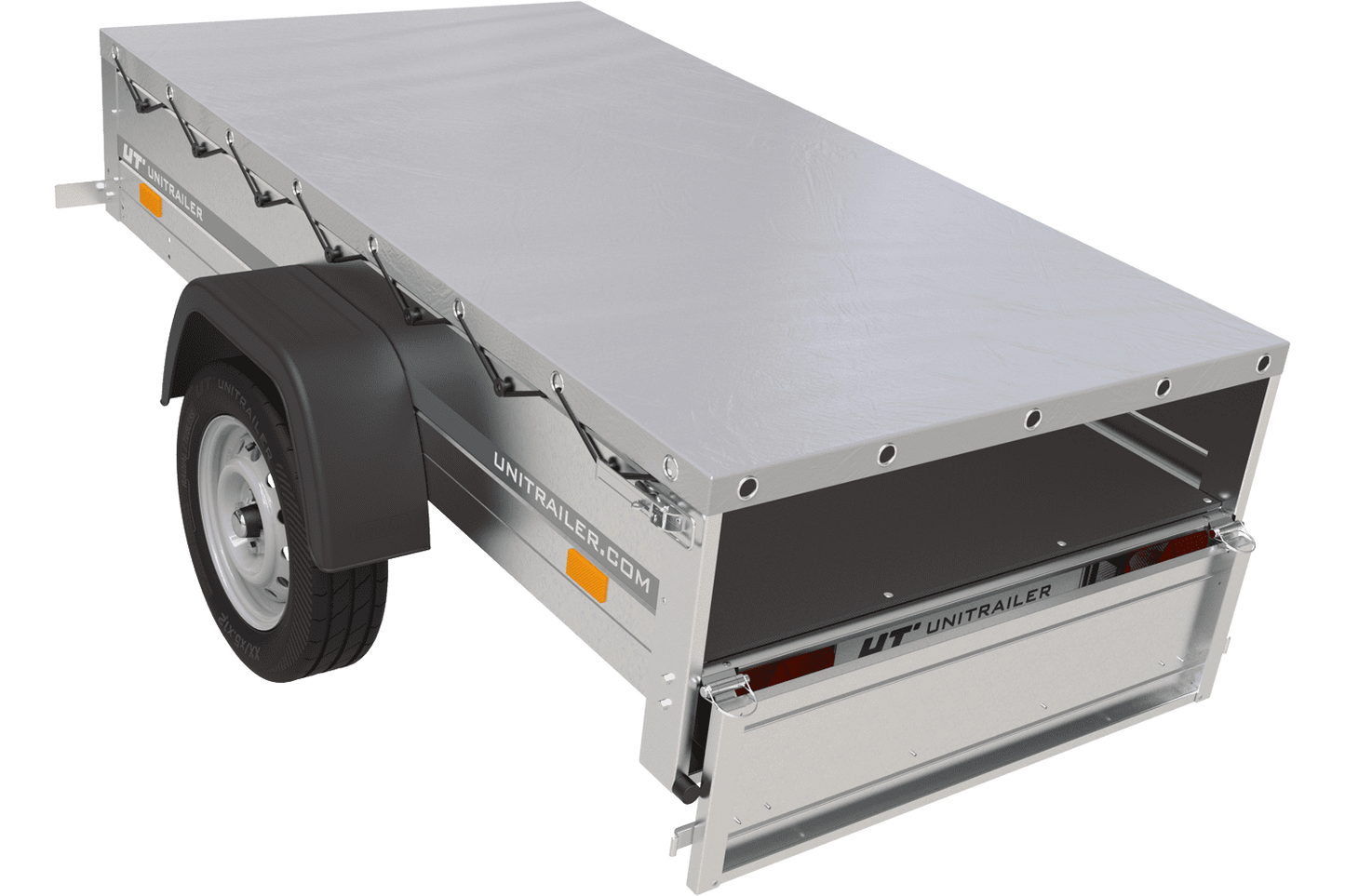 Gartenanhänger 200 Kipp mit Stützrad, H-0-Rahmen und grauer Plane