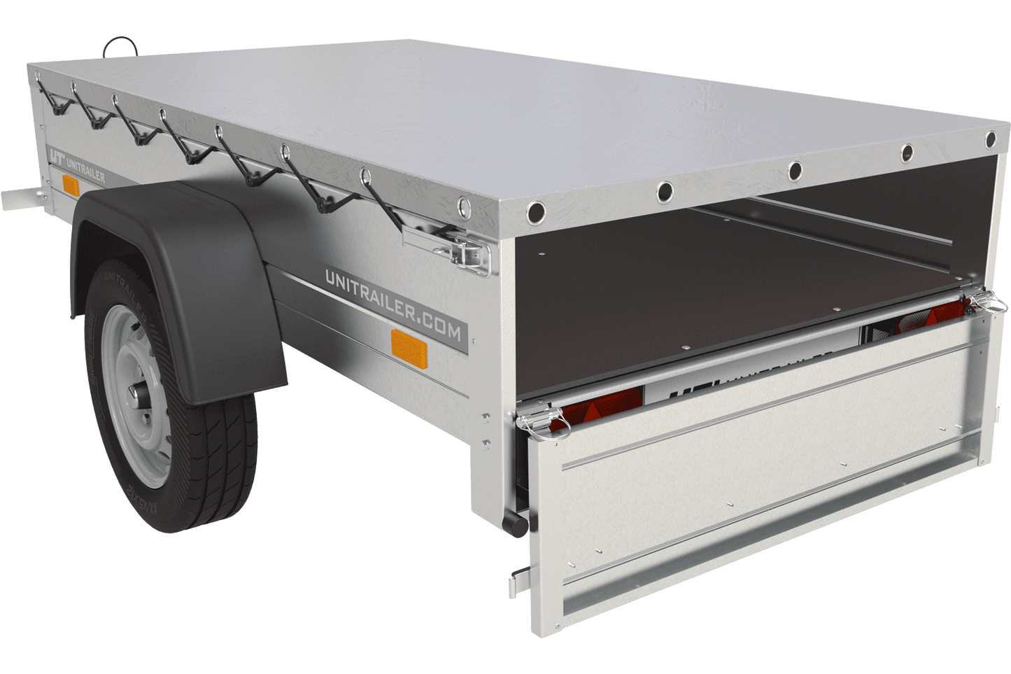 Gartenanhänger 200 Kipp mit Stützrad, H-0-Rahmen und grauer Plane