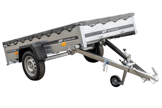 Kipper Pkw Anhänger Garden Trailer 230 KIPP [230 cm x 125 cm] mit Flachplane, Stützrad und Planenträger