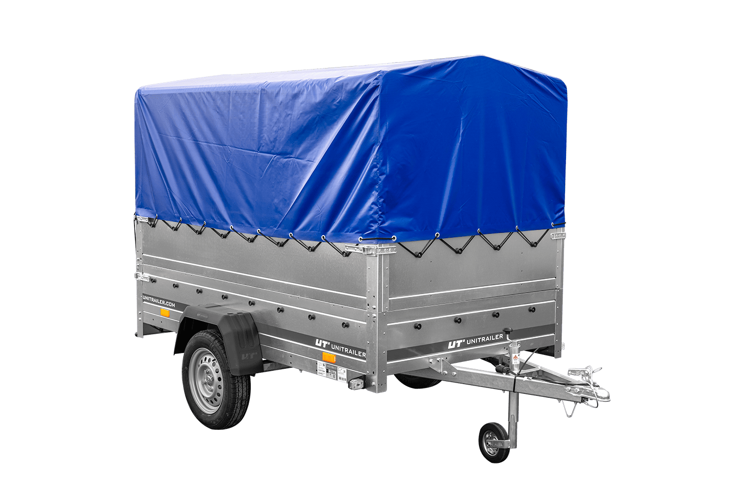 PKW-Anhänger 230x125 UNITRAILER GARDEN 230 FD mit BIS-Bordwänden, H-800-Gestell und blauer Plane